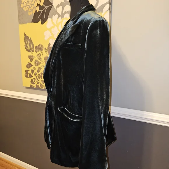 Banana Republic Green Velvet Blazer - Alyse Relaxed Velvet Blazer - Size 12 - Picture 4 of 10